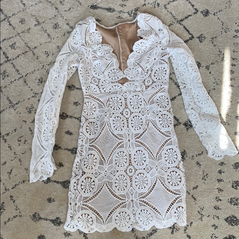 White lace bridal mini dress